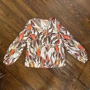 Vintage flower print long sleeve blouse, S